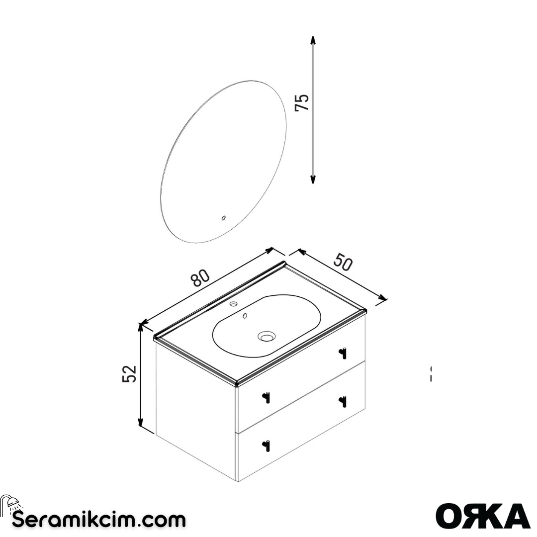 Orka Milazzo 80cm Ledli Ayna Asma Banyo Dolabı Set Callisto Krom Detay