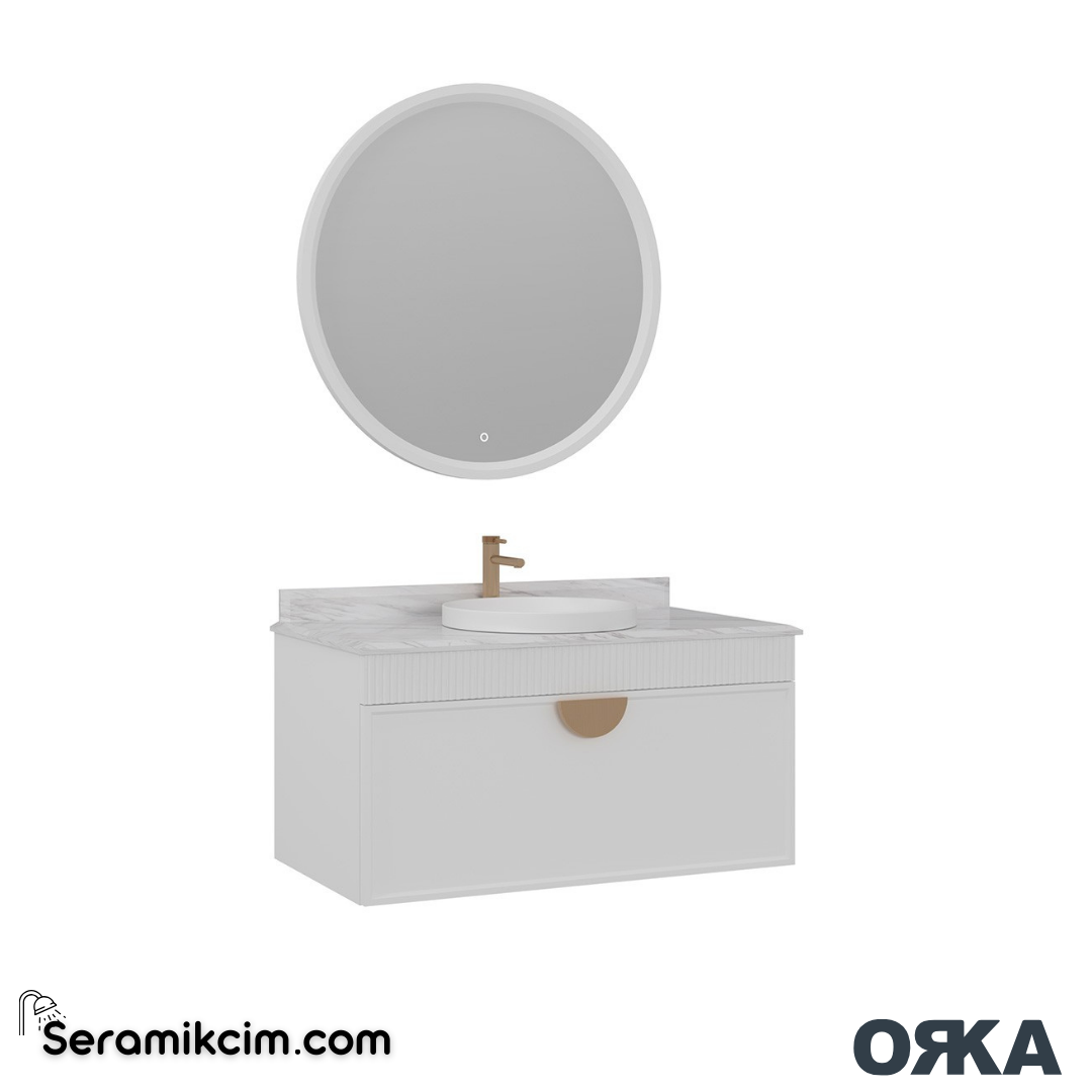 Orka Molino 100cm Banyo Dolabı Set Mat Beyaz Altın Kulp - ORK16.100.02.TKM