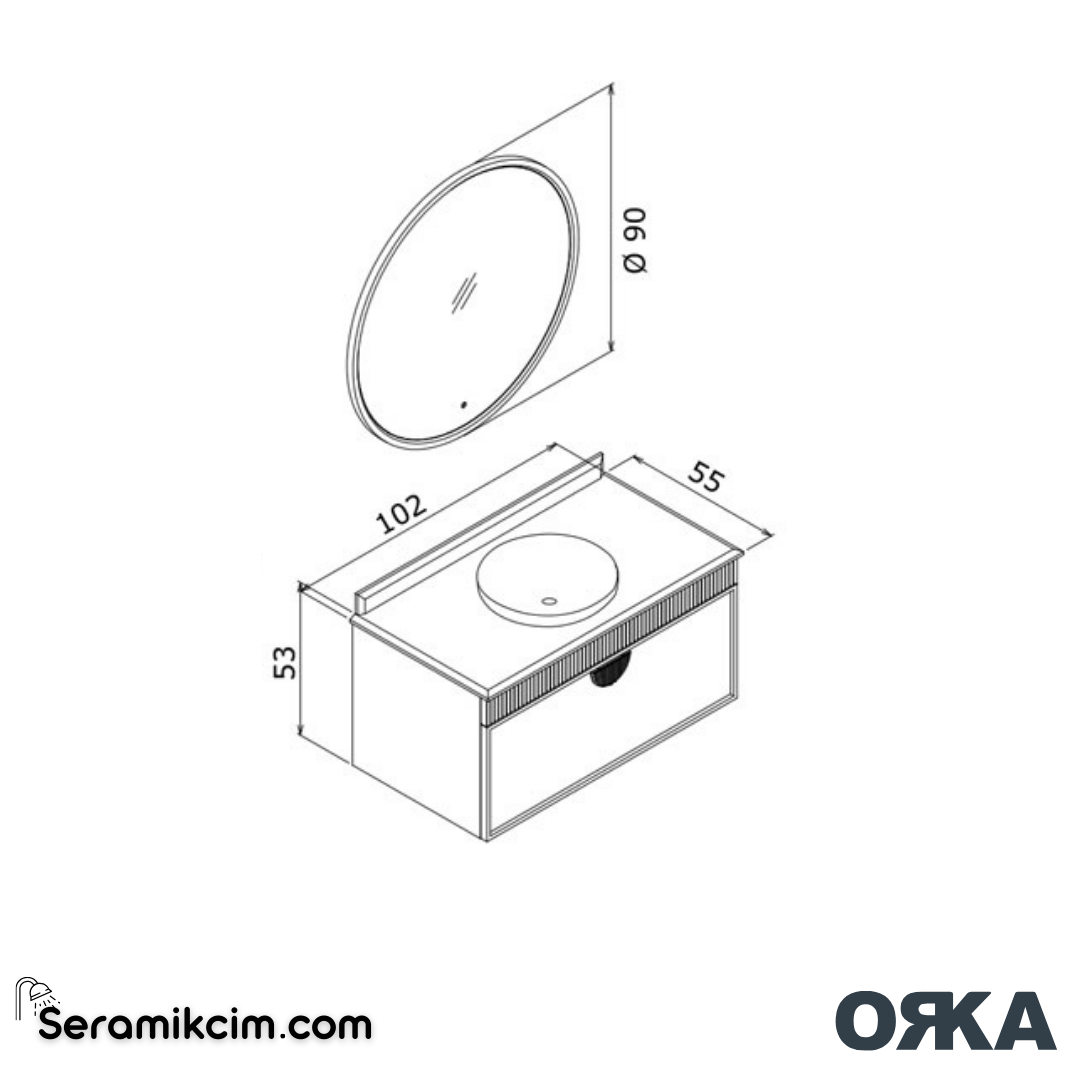 Orka Molino 100cm Banyo Dolabı Set Mat Pudra Krom Kulp - ORK161.100.05.TKM