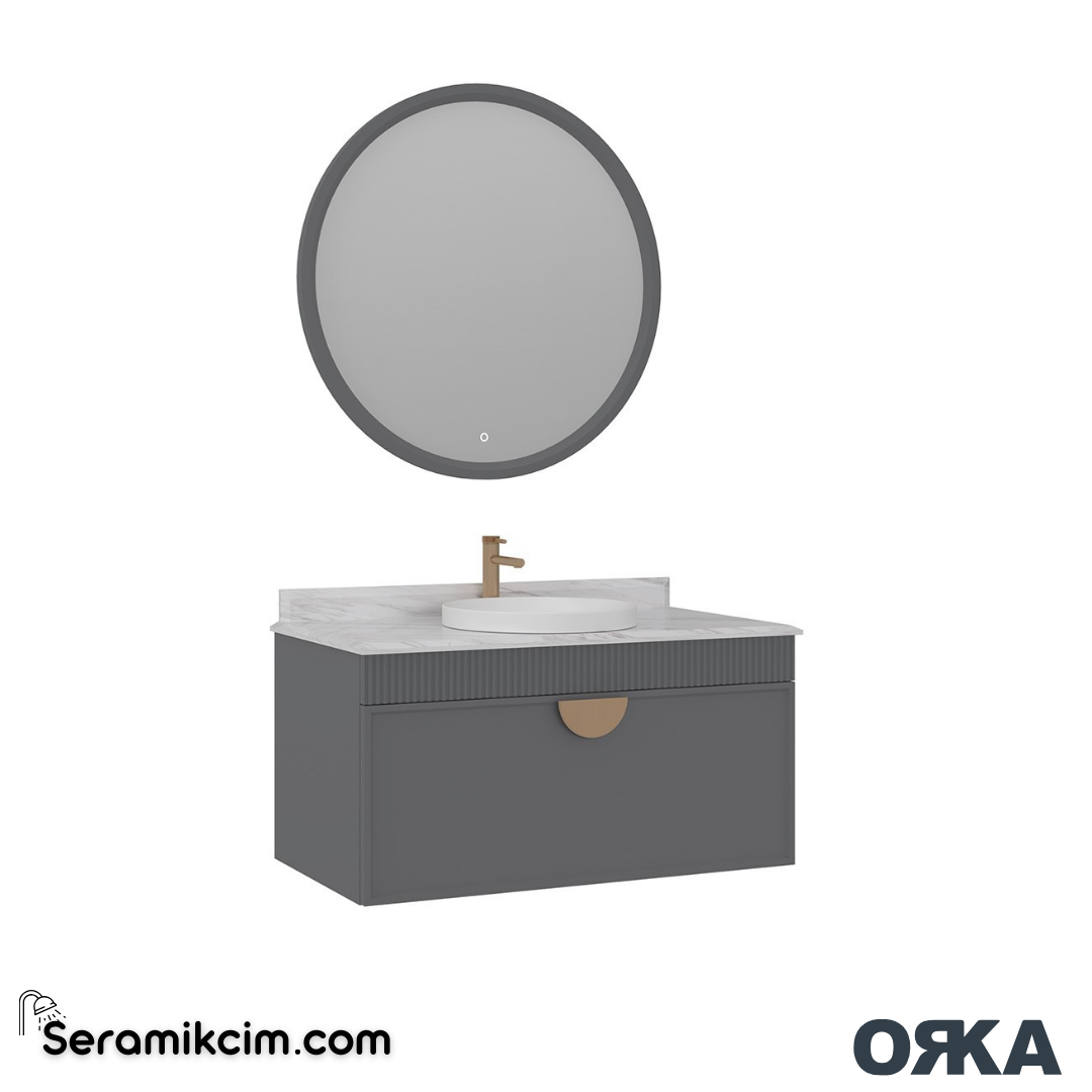 Orka Molino 100cm Banyo Dolabı Set Mat Gri Altın Kulp - ORK16.100.03.TKM