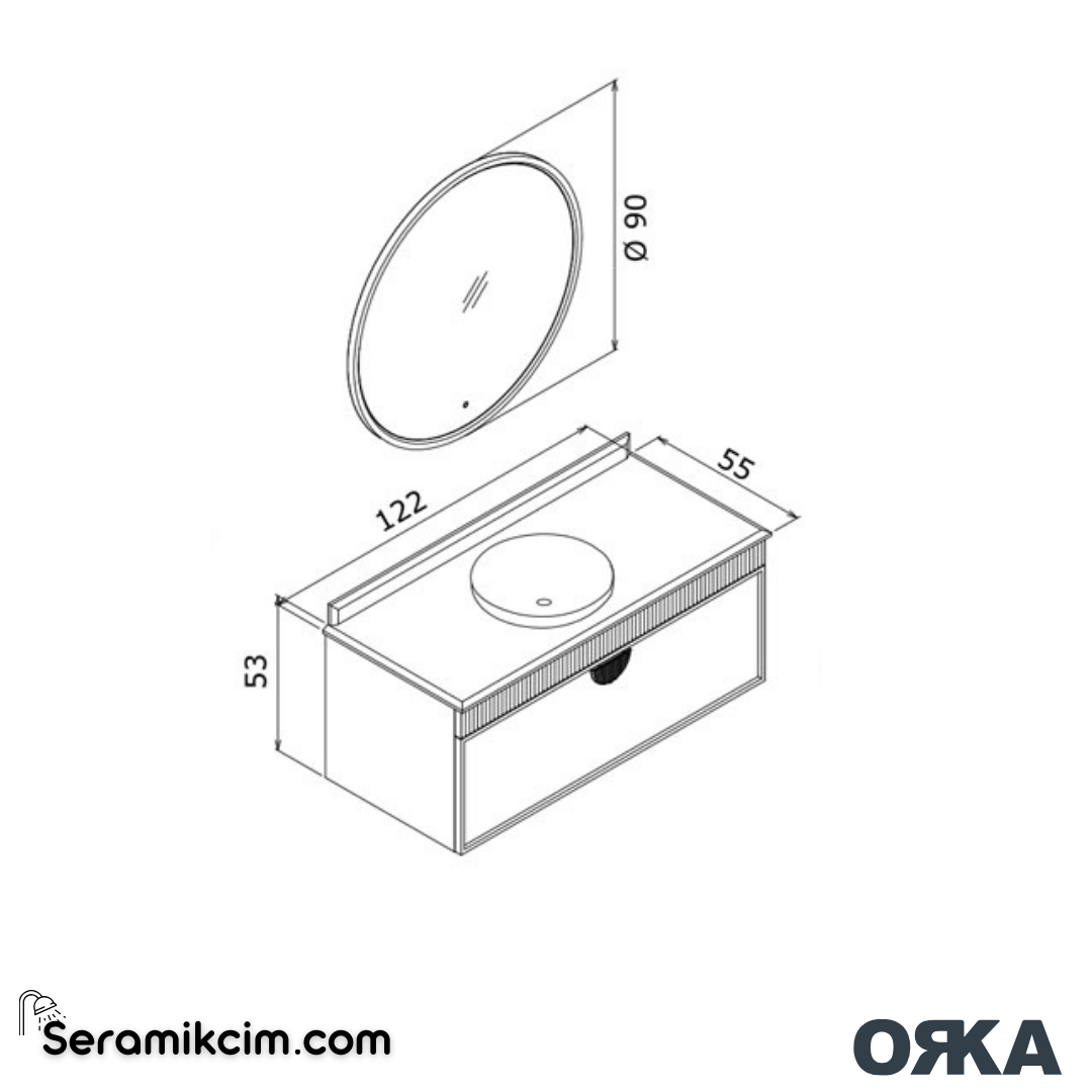 Orka Molino 120cm Banyo Dolabı Set Mat Antrasit Altın Kulp - ORK16.120.01.TKM