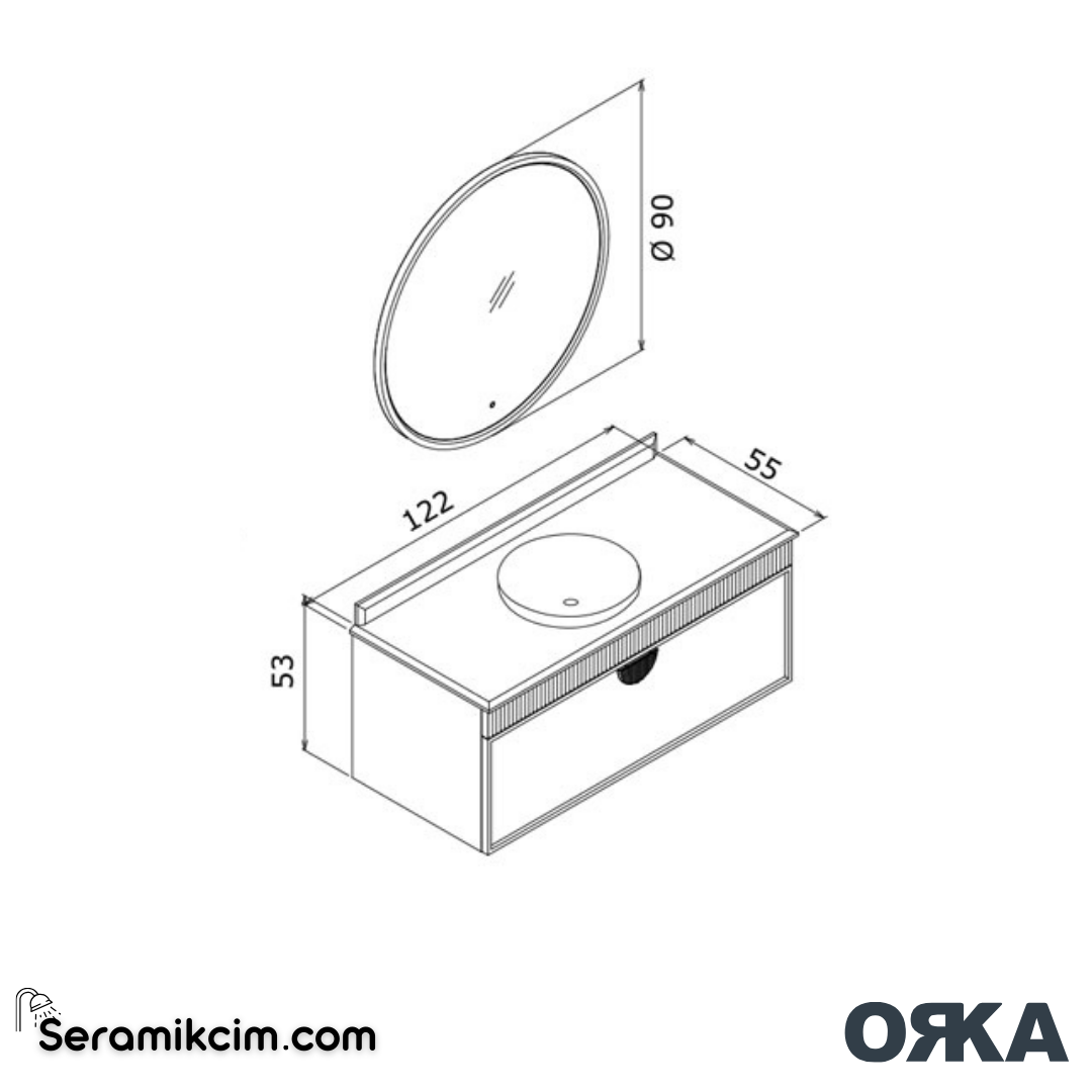 Orka Molino 120cm Banyo Dolabı Set Mat Antrasit Krom Kulp - ORK161.120.01.TKM