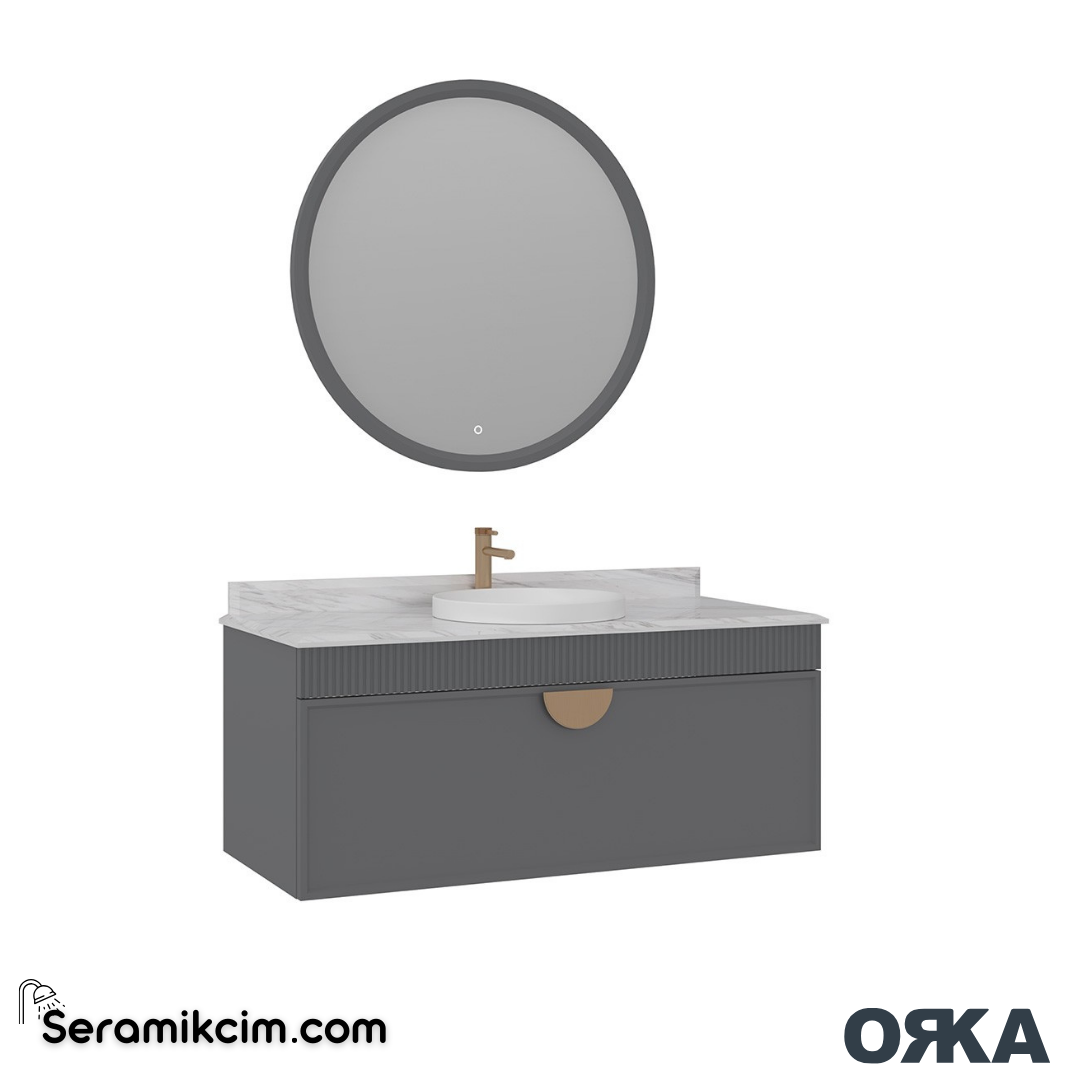 Orka Molino 120cm Banyo Dolabı Set Mat Gri Altın Kulp - ORK16.120.03.TKM