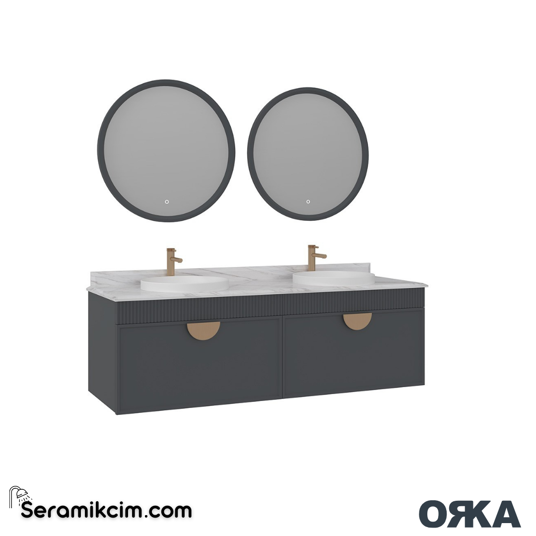 Orka Molino 160cm Banyo Dolabı Set Mat Antrasit Altın Kulp - ORK16.160.01.TKM