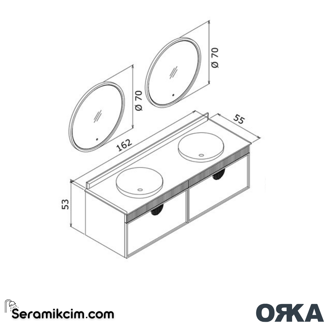 Orka Molino 160cm Banyo Dolabı Set Mat Antrasit Krom Kulp - ORK161.160.01.TKM