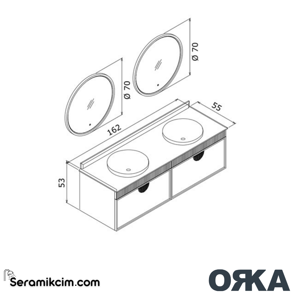 Orka Molino 160cm Banyo Dolabı Set Mat Beyaz Krom Kulp - ORK161.160.01.TKM