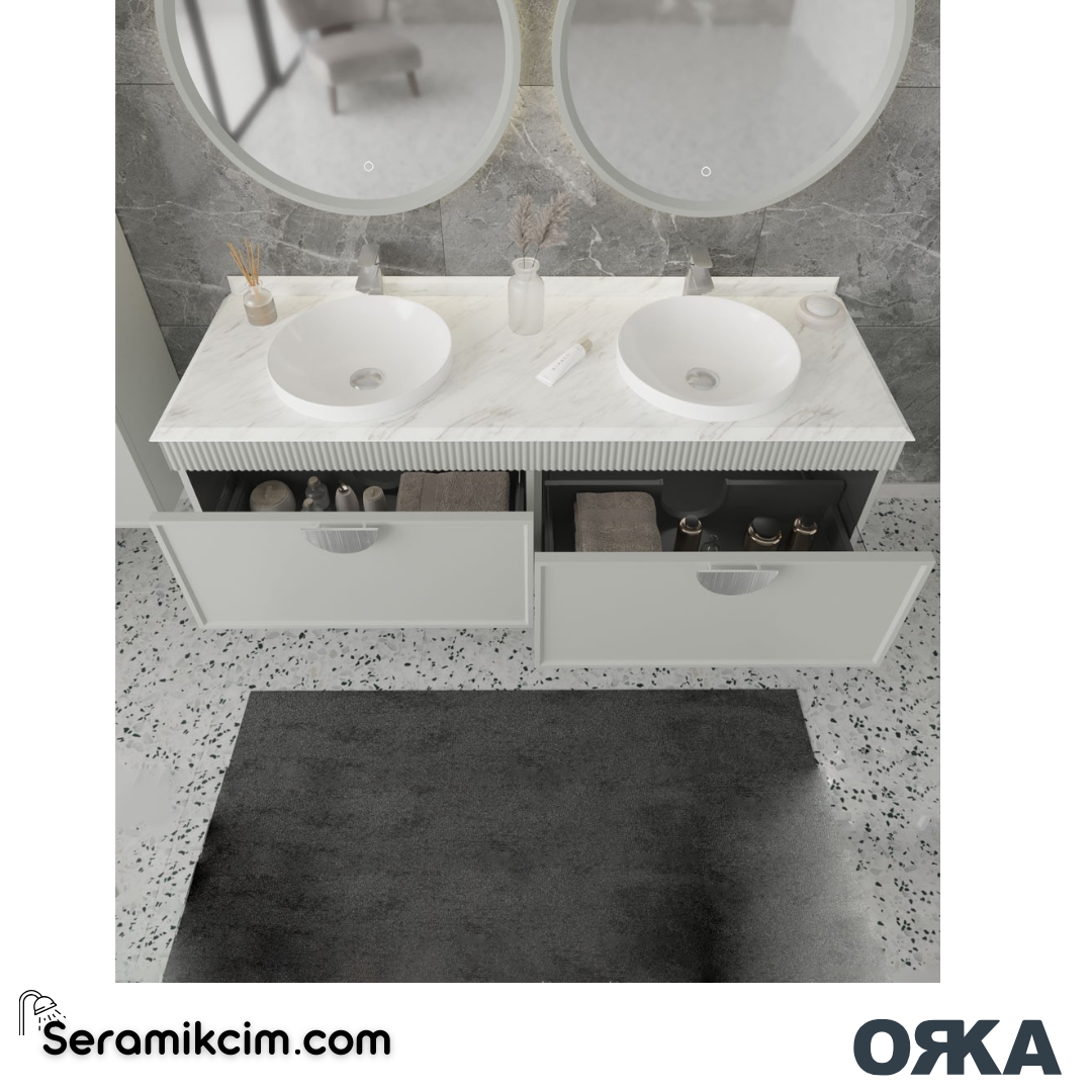 Orka Molino 160cm Banyo Dolabı Set Mat Gri Altın Kulp - ORK16.160.03.TKM