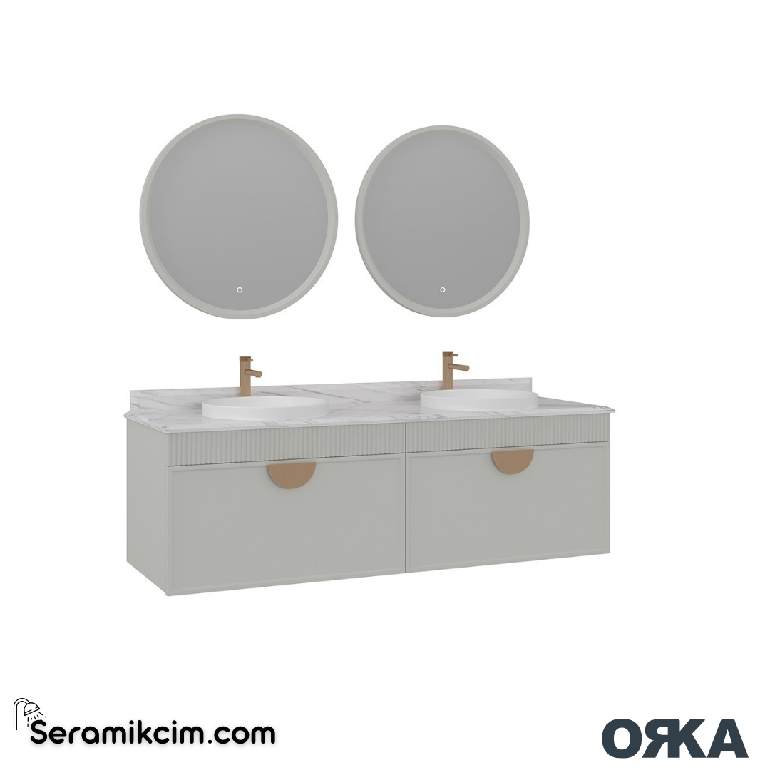 Orka Molino 160cm Banyo Dolabı Set Mat Kaşmir Altın Kulp - ORK16.160.04.TKM
