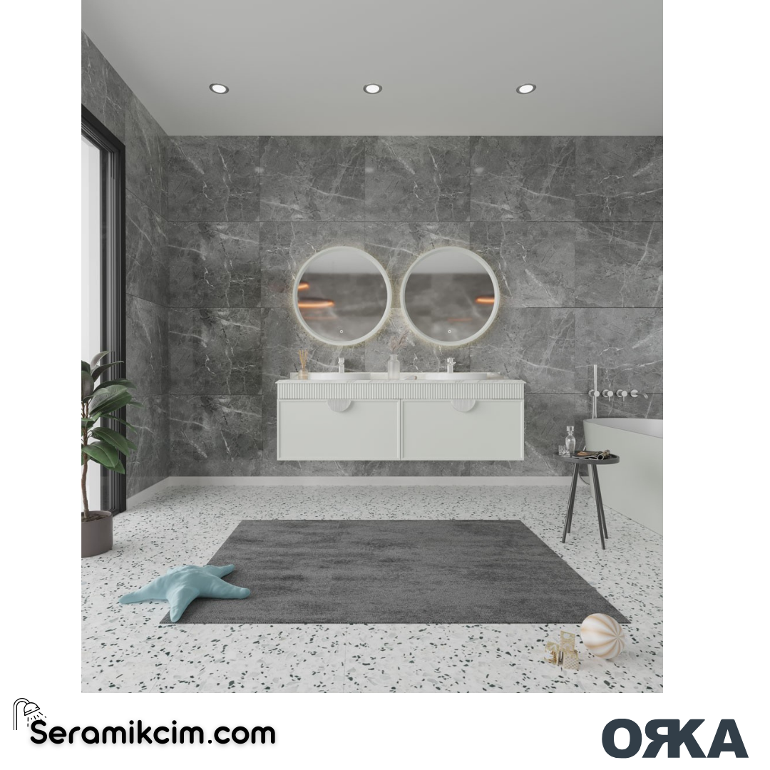 Orka Molino 160cm Banyo Dolabı Set Mat Beyaz Altın Kulp - ORK16.160.02.TKM