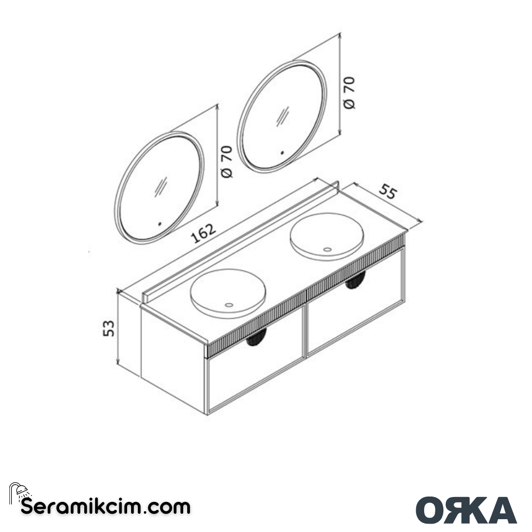 Orka Molino 160cm Banyo Dolabı Set Mat Gri Altın Kulp - ORK16.160.03.TKM