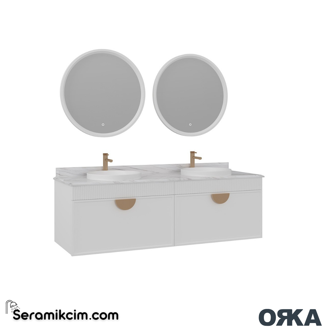 Orka Molino 160cm Banyo Dolabı Set Mat Beyaz Altın Kulp - ORK16.160.02.TKM