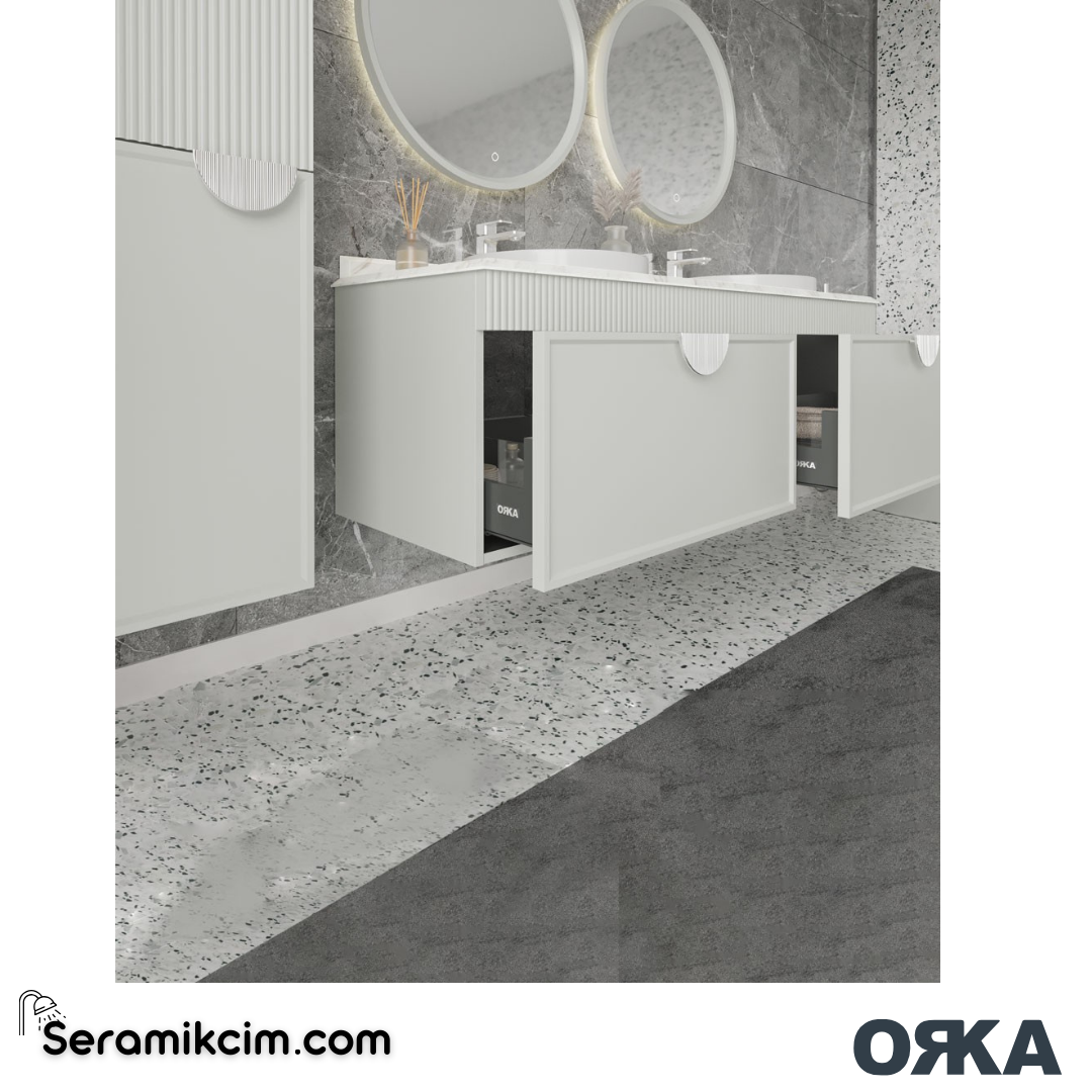 Orka Molino 160cm Banyo Dolabı Set Mat Pudra Altın Kulp - ORK16.160.05.TKM