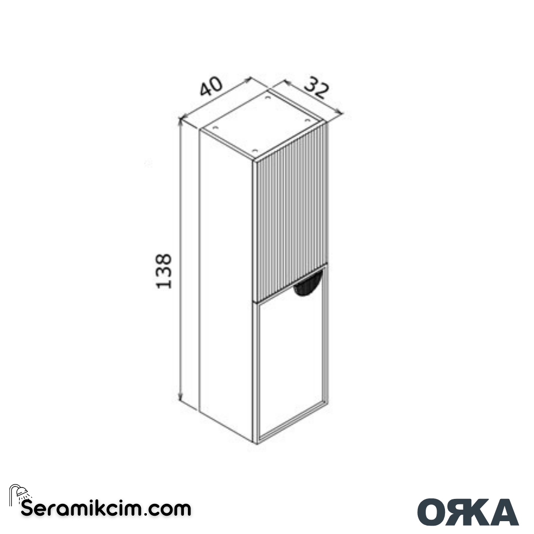 Orka Molino 40cm Açık Raflı Boy Dolabı Krom Kulp Sol Mat Pudra - ORK.BYD1046