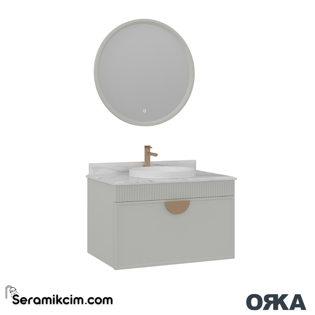 Orka Molino 80cm Banyo Dolabı Set Mat Kaşmir Altın Kulp - ORK16.80.04.TKM