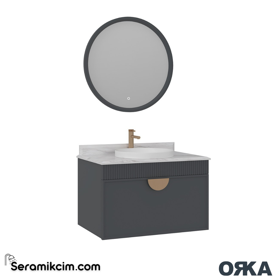 Orka Molino 80cm Banyo Dolabı Set Mat Antrasit Altın Kulp - ORK16.80.01.TKM
