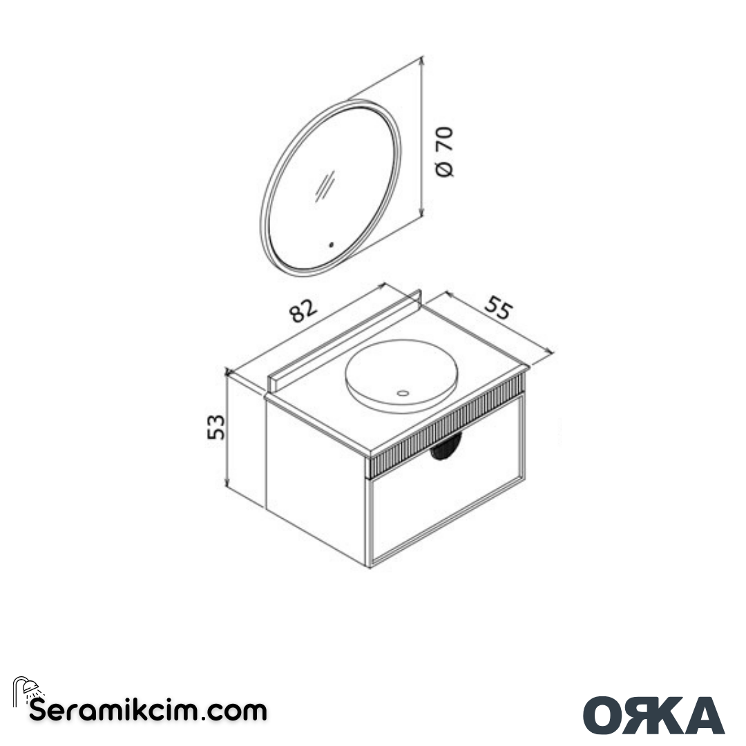 Orka Molino 80cm Banyo Dolabı Set Mat Kaşmir Altın Kulp - ORK16.80.04.TKM