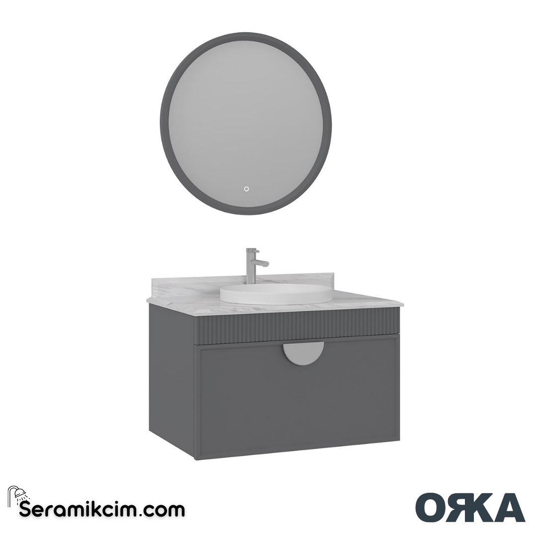 Orka Molino 80cm Banyo Dolabı Set Mat Gri Krom Kulp - ORK161.80.03.TKM
