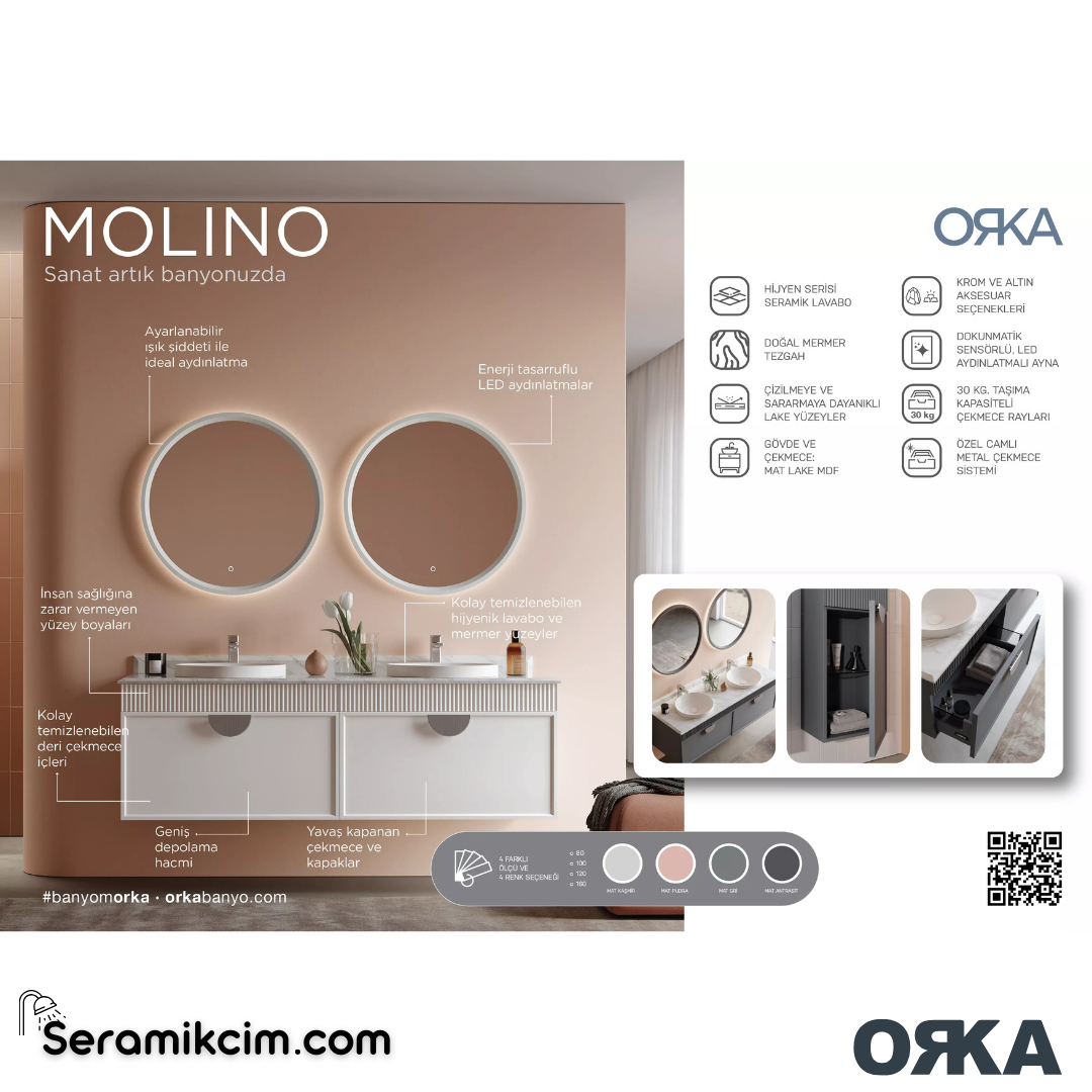 Orka Molino 80cm Banyo Dolabı Set Mat Antrasit Altın Kulp - ORK16.80.01.TKM