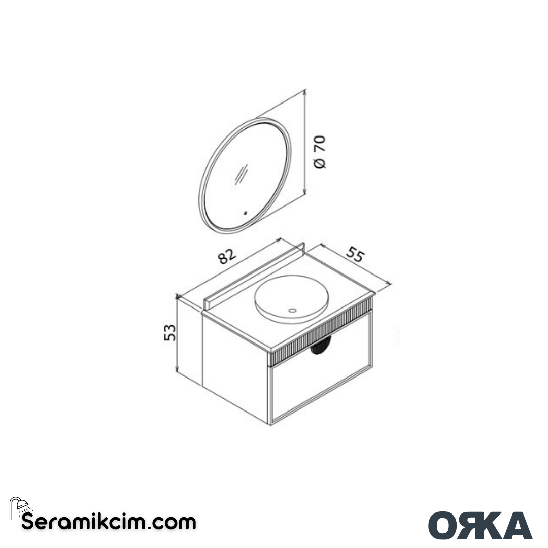 Orka Molino 80cm Banyo Dolabı Set Mat Gri Krom Kulp - ORK161.80.03.TKM