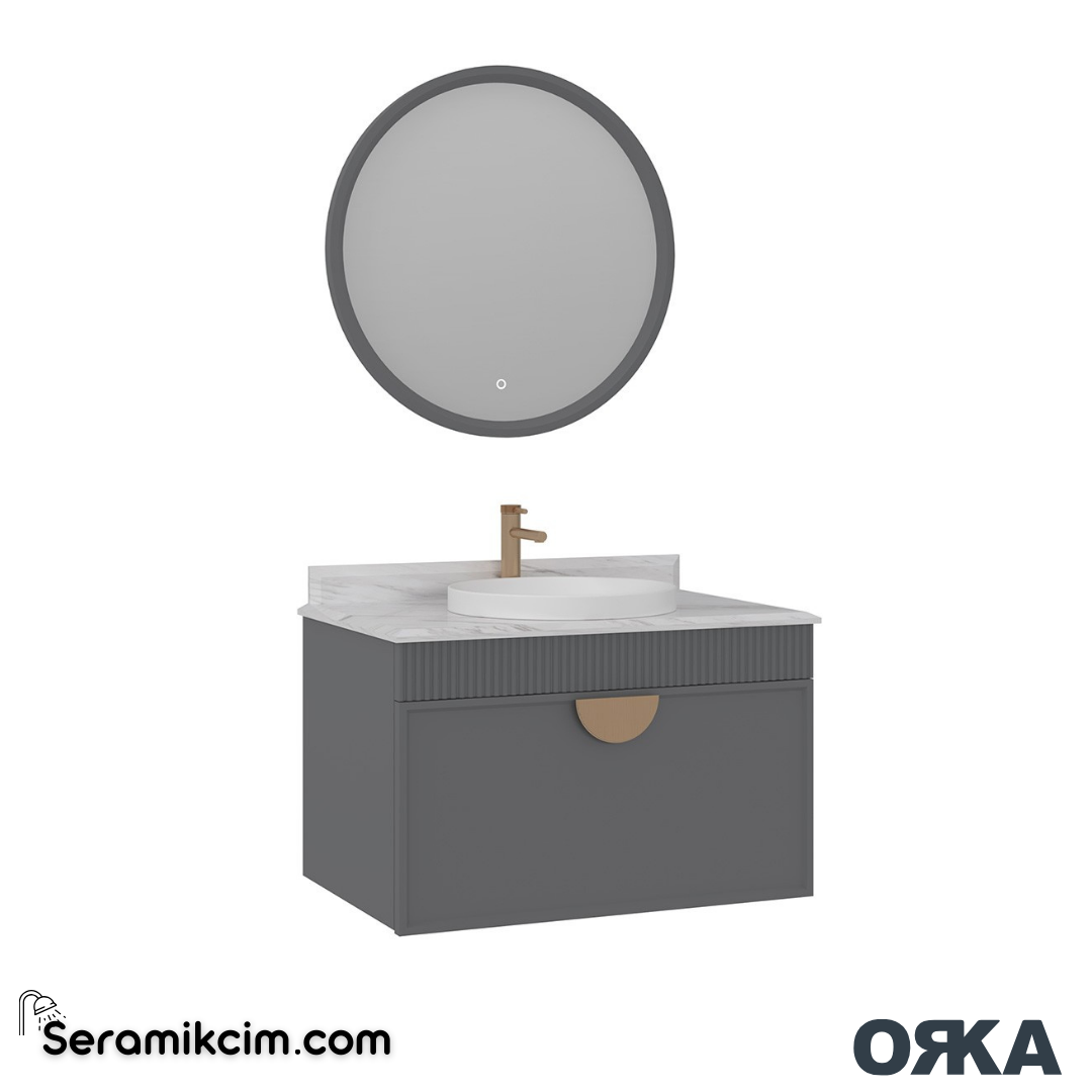 Orka Molino 80cm Banyo Dolabı Set Mat Gri Altın Kulp - ORK16.80.03.TKM