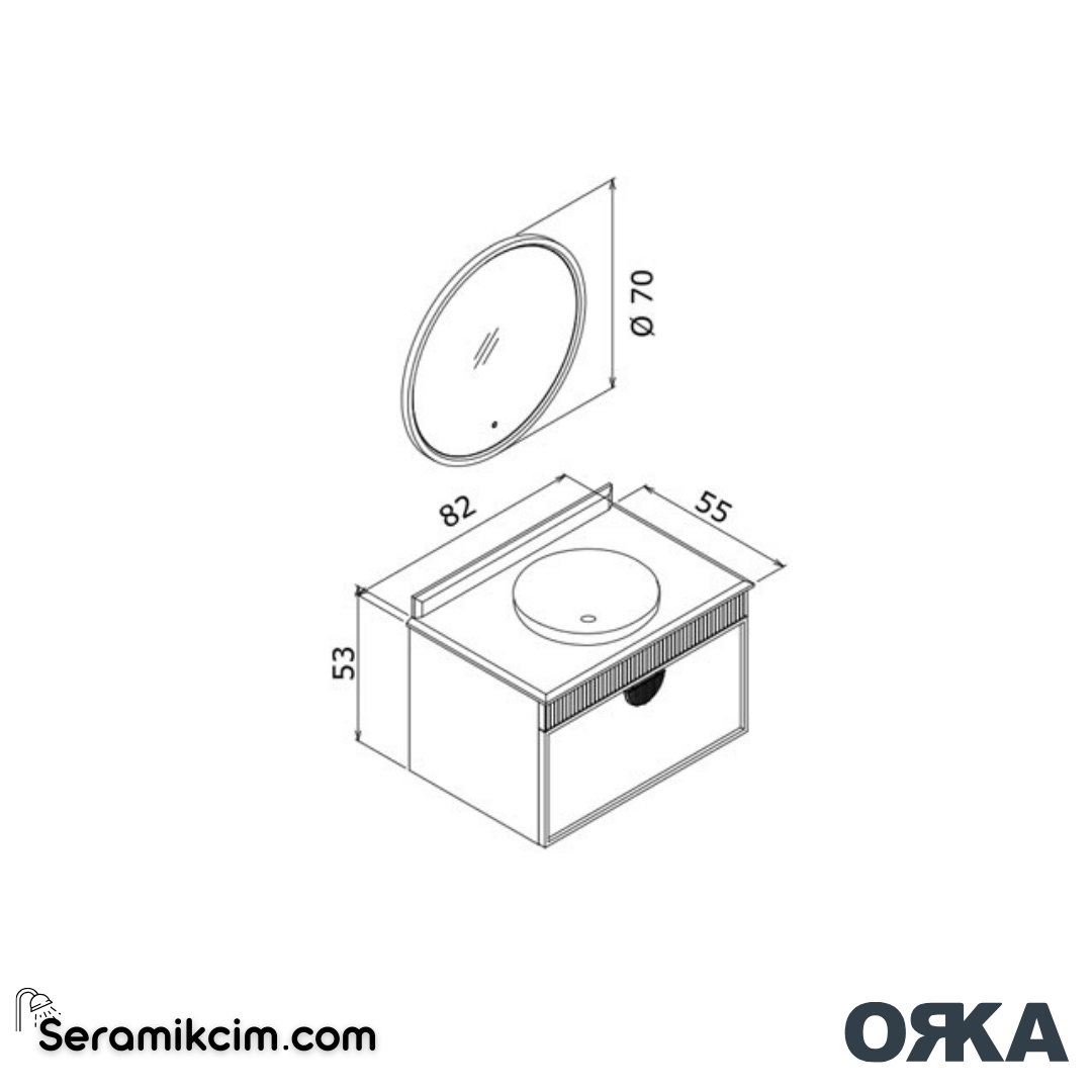 Orka Molino 80cm Banyo Dolabı Set Mat Pudra Krom Kulp - ORK161.80.05.TKM