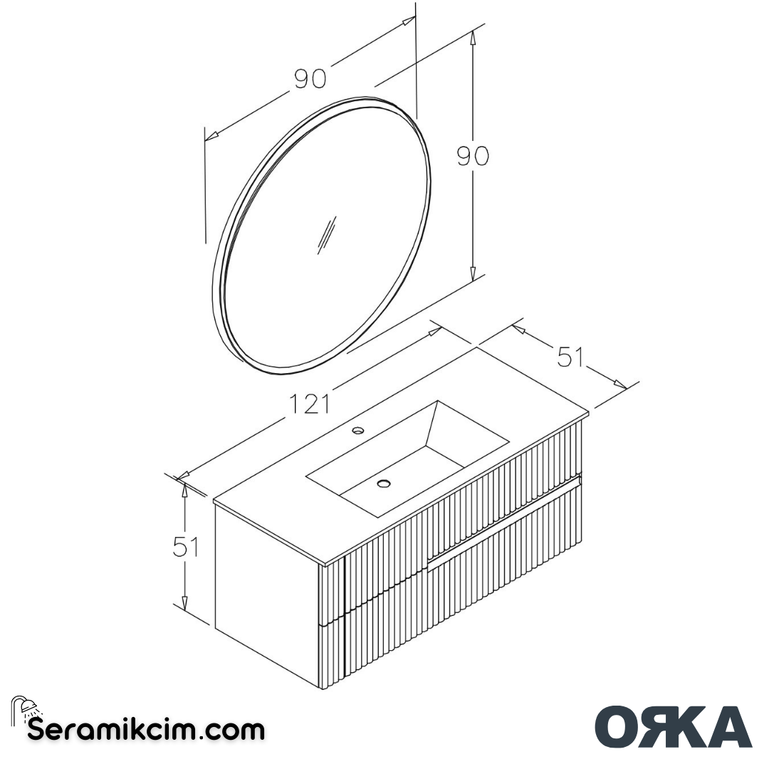Orka Moonlight 120cm Banyo Dolabı Set Çift Çekmeceli Mat Açık Mavi - ORK160.120.04.TKM