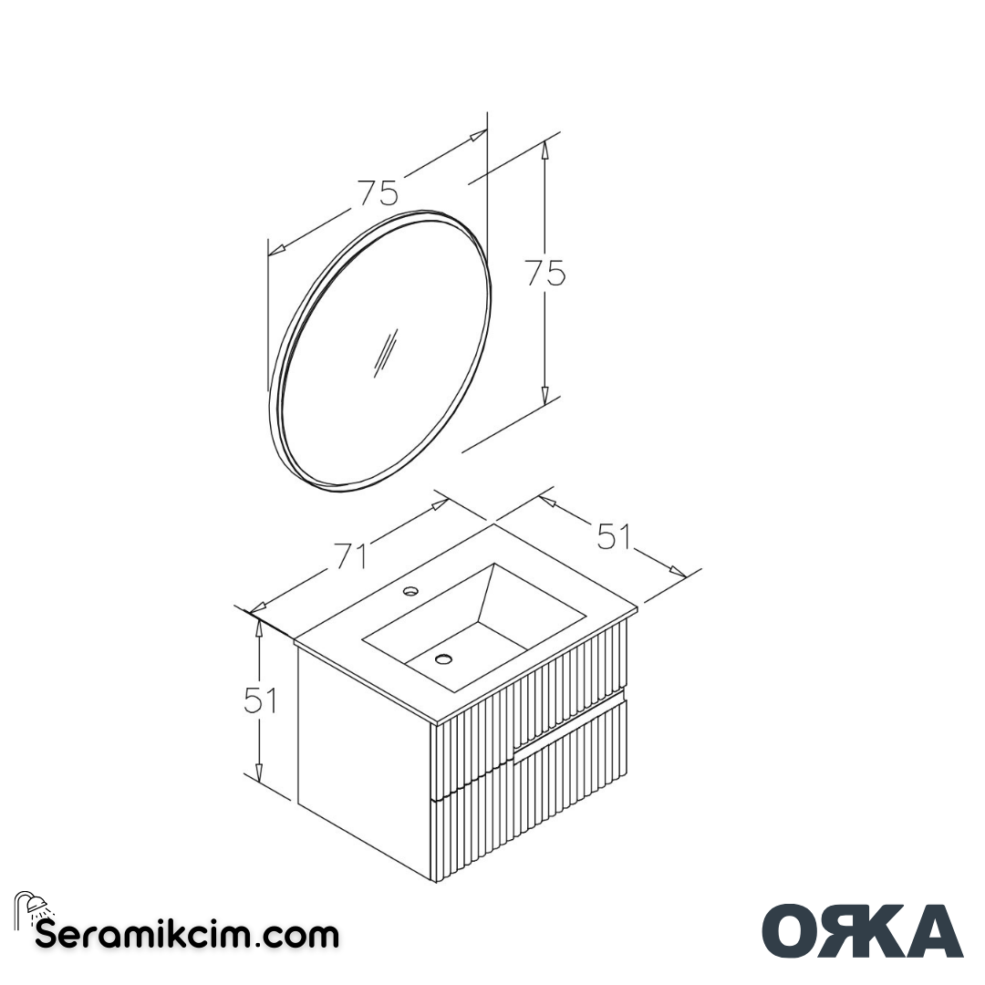 Orka Moonlight 70cm Banyo Dolabı Set Çift Çekmeceli Mat Lacivert - ORK160.70.05.TKM