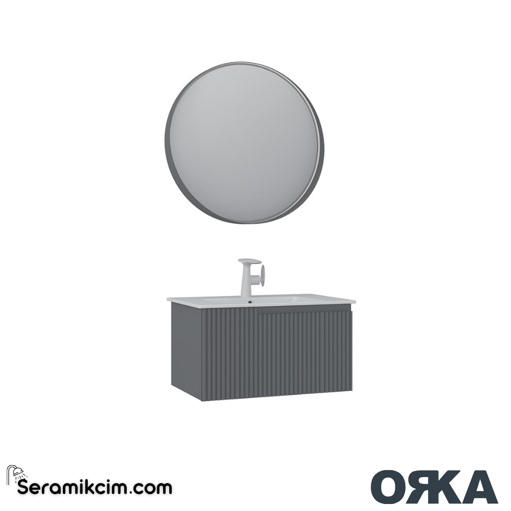 Orka Moonlight 70cm Banyo Dolabı Set Tek Çekmeceli Mat Gri - ORK163.70.03.TKM