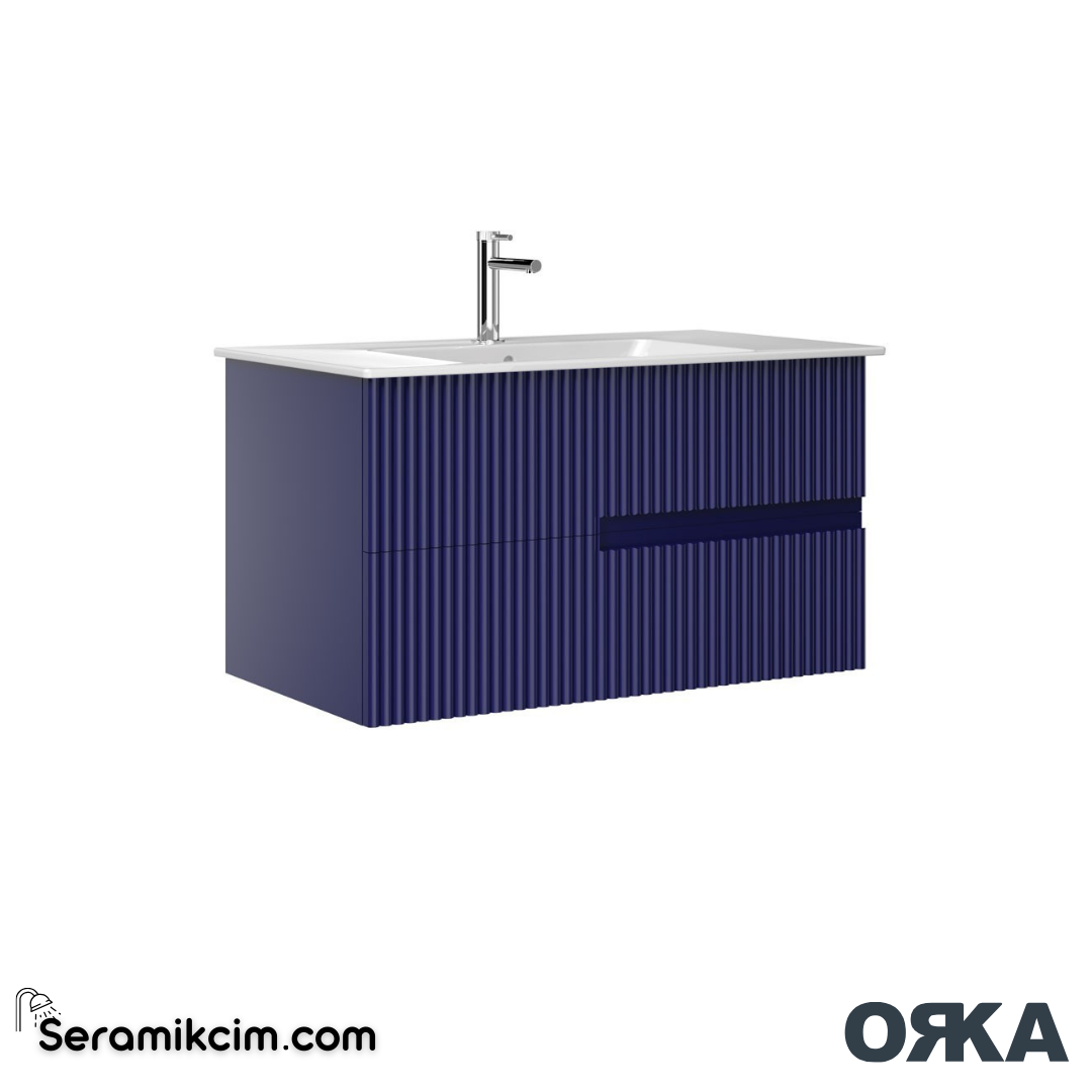 Orka Moonlight 90cm Banyo Dolabı Set Çift Çekmeceli Mat Lacivert - ORK160.90.05.TKM