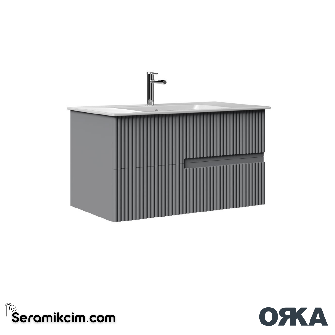 Orka Moonlight 90cm Banyo Dolabı Set Çift Çekmeceli Mat Gri - ORK160.90.03.TKM