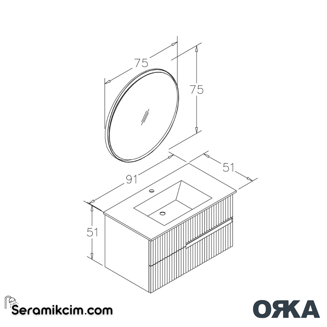 Orka Moonlight 90cm Banyo Dolabı Set Çift Çekmeceli Mat Gri - ORK160.90.03.TKM