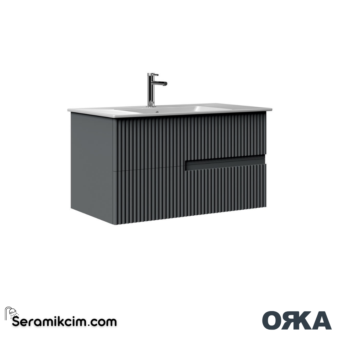 Orka Moonlight 90cm Banyo Dolabı Set Çift Çekmeceli Mat Antrasit - ORK160.90.01.TKM