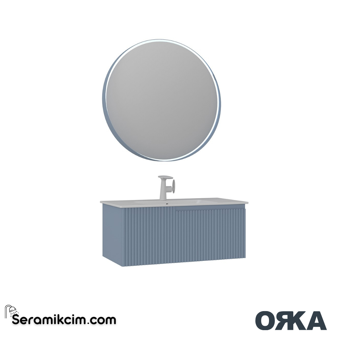 Orka Moonlight 90cm Banyo Dolabı Set Tek Çekmeceli Mat Açık Mavi - ORK163.90.04.TKM