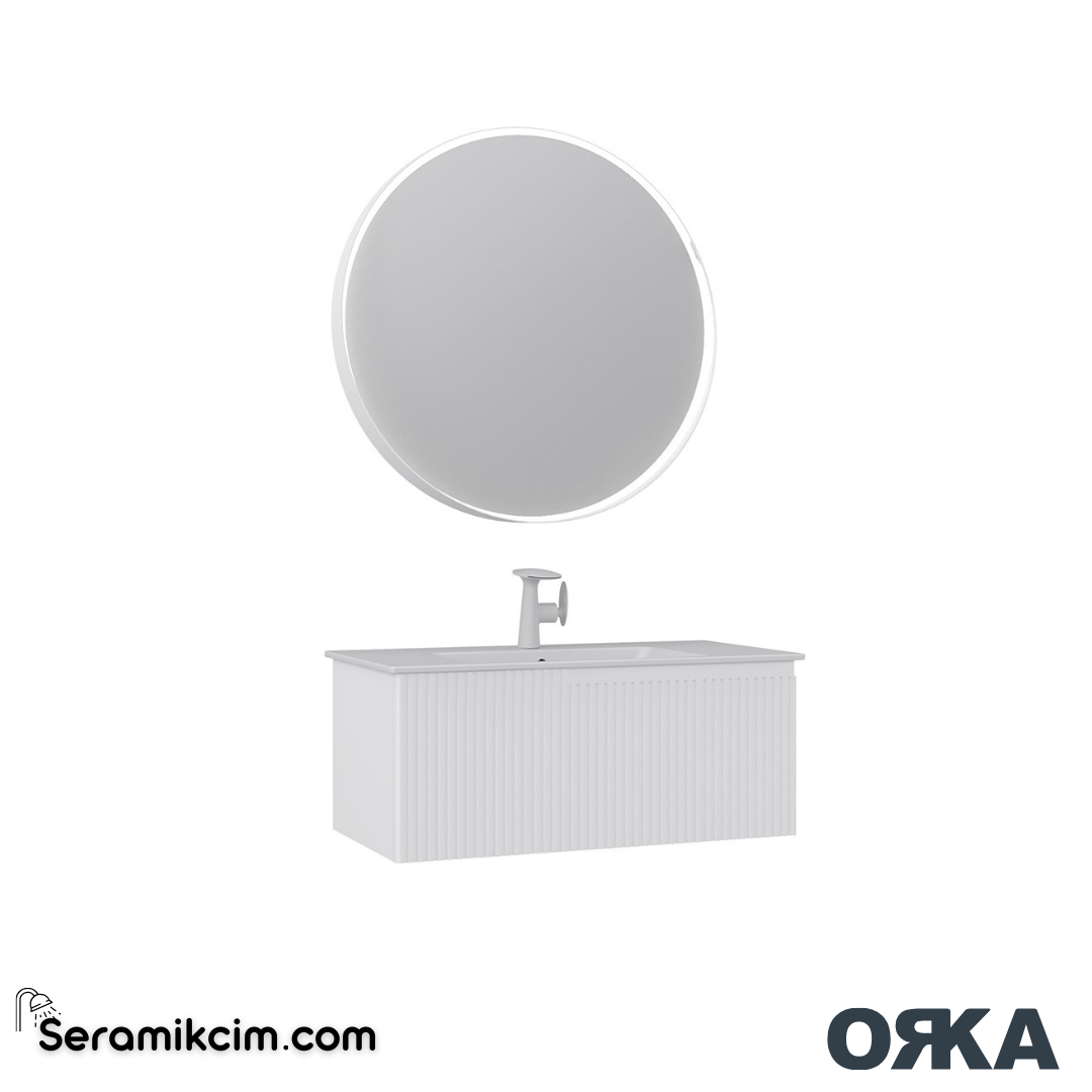 Orka Moonlight 90cm Banyo Dolabı Set Tek Çekmeceli Mat Beyaz - ORK163.90.02.TKM