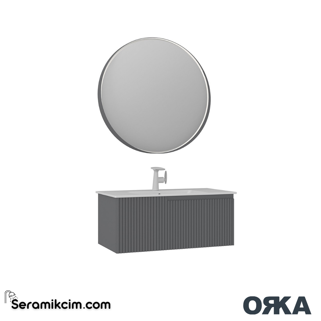 Orka Moonlight 90cm Banyo Dolabı Set Tek Çekmeceli Mat Gri - ORK163.90.03.TKM