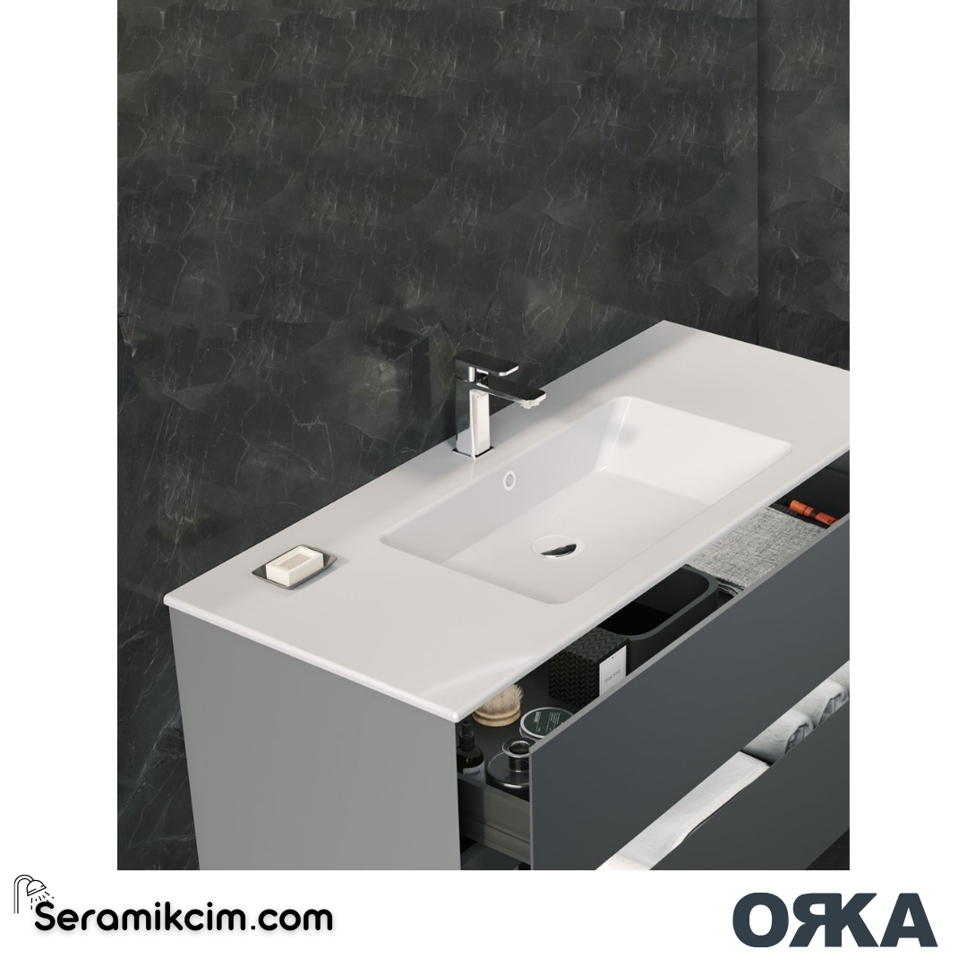 Orka Nest 90cm Banyo Dolabı Set Mat Gri - ORK170.90.03.TKM