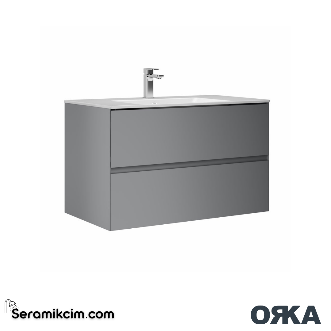 Orka Nest 90cm Banyo Dolabı Set Mat Gri - ORK170.90.03.TKM