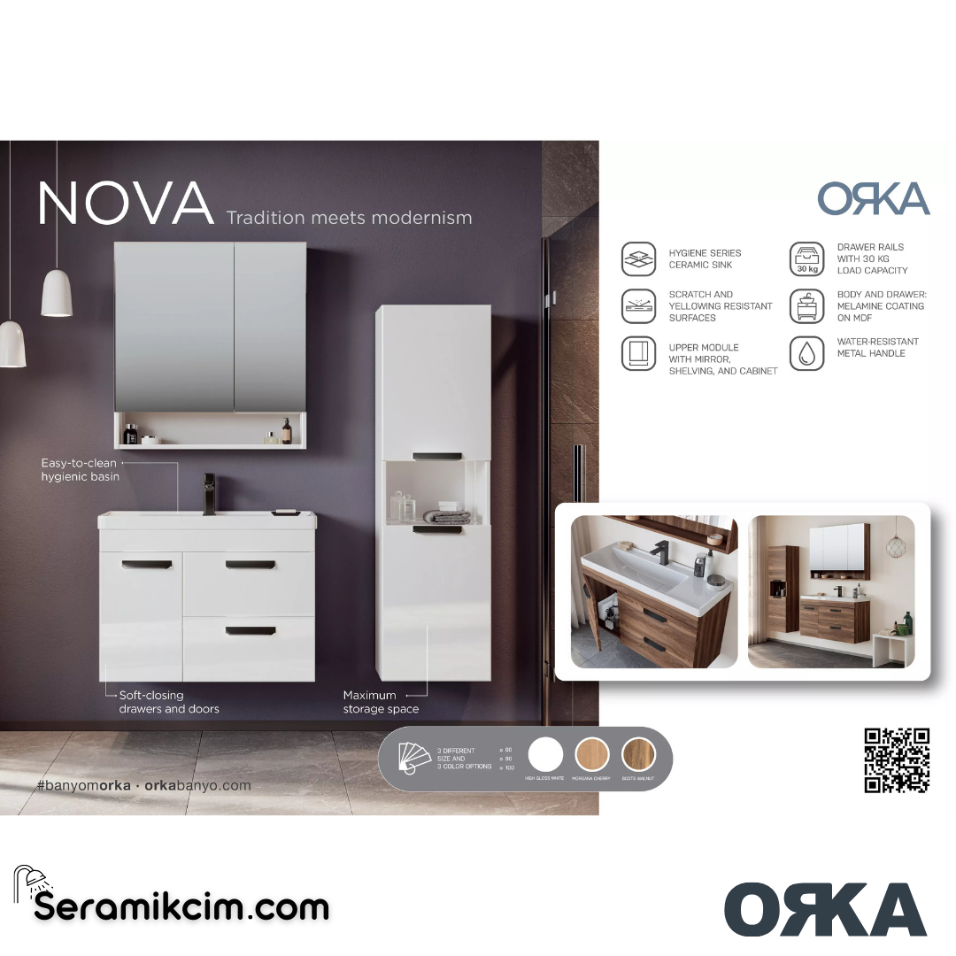 Orka Nova 100cm Banyo Dolabı Set Morgana Kiraz - ORK172.100.02.TKM