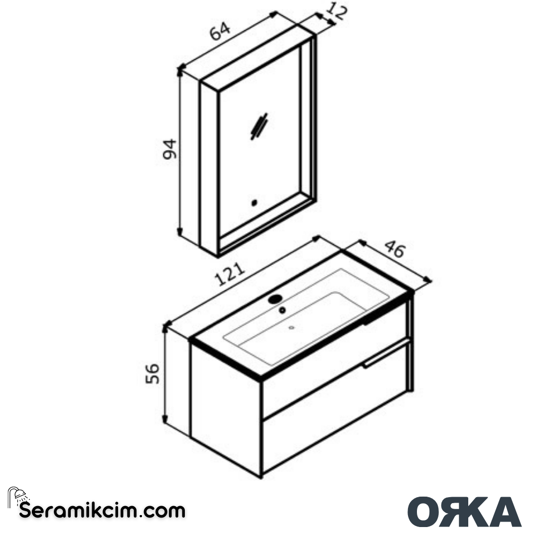 Orka Noventa 120cm Banyo Dolabı Set Cordoba - ORK173.120.02.TKM