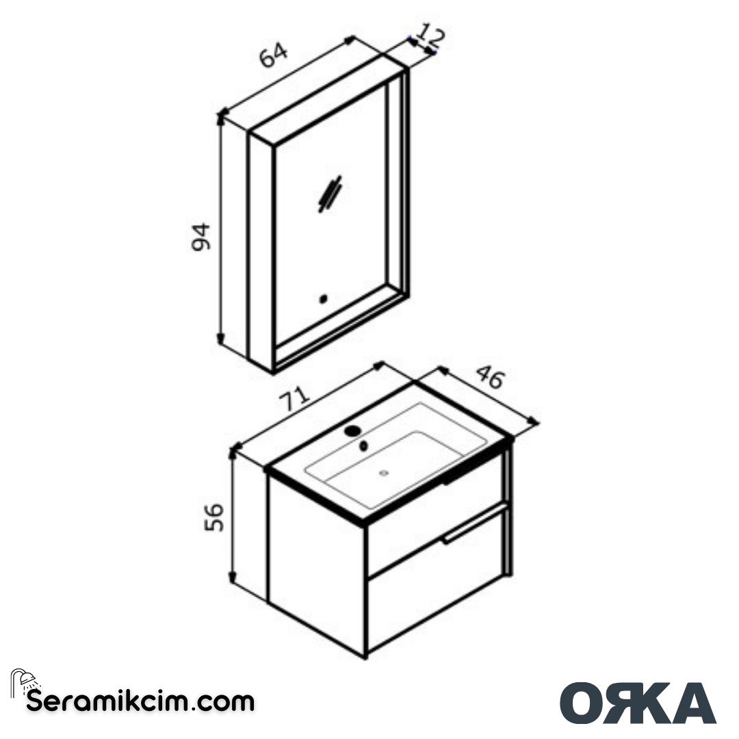 Orka Noventa 70cm Banyo Dolabı Set Cordoba - ORK173.70.02.TKM