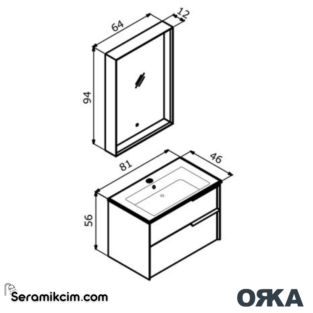 Orka Noventa 80cm Banyo Dolabı Set Cabana - ORK173.80.01.TKM