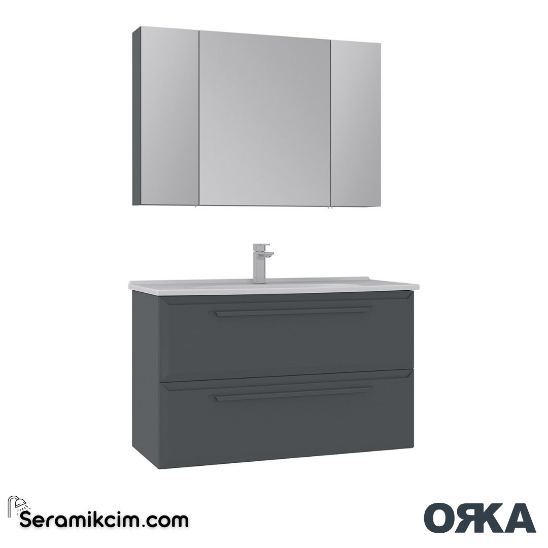 Orka Nuvola 100cm Banyo Dolabı Set Parlak Antrasit - ORK17.100.01.TKM