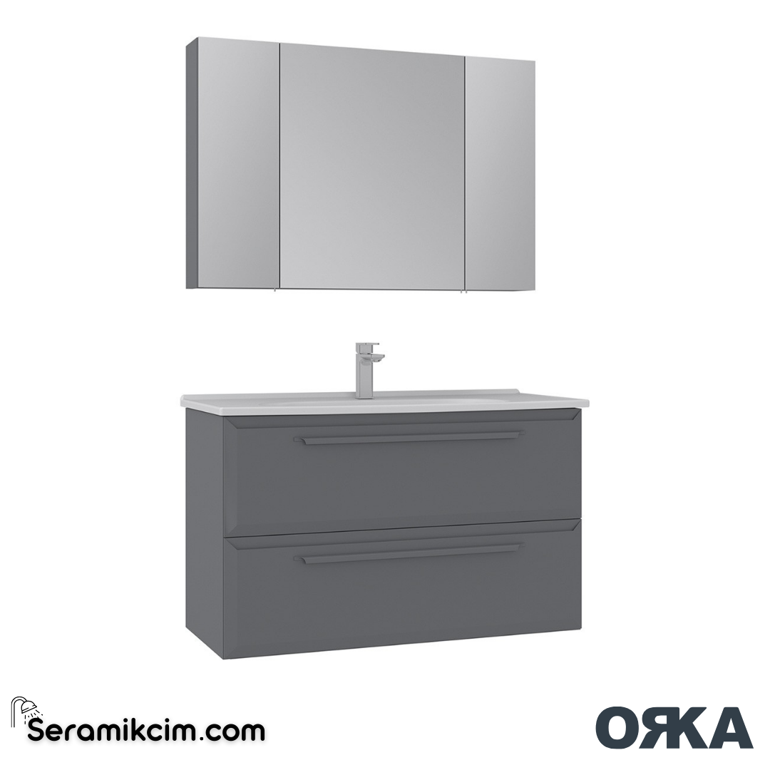 Orka Nuvola 100cm Banyo Dolabı Set Parlak Gri - ORK17.100.03.TKM