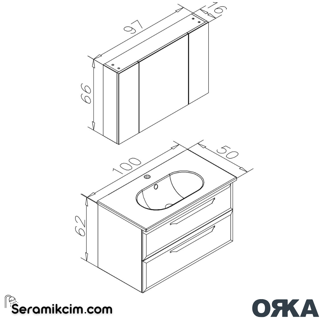 Orka Nuvola 100cm Banyo Dolabı Set Parlak Antrasit - ORK17.100.01.TKM