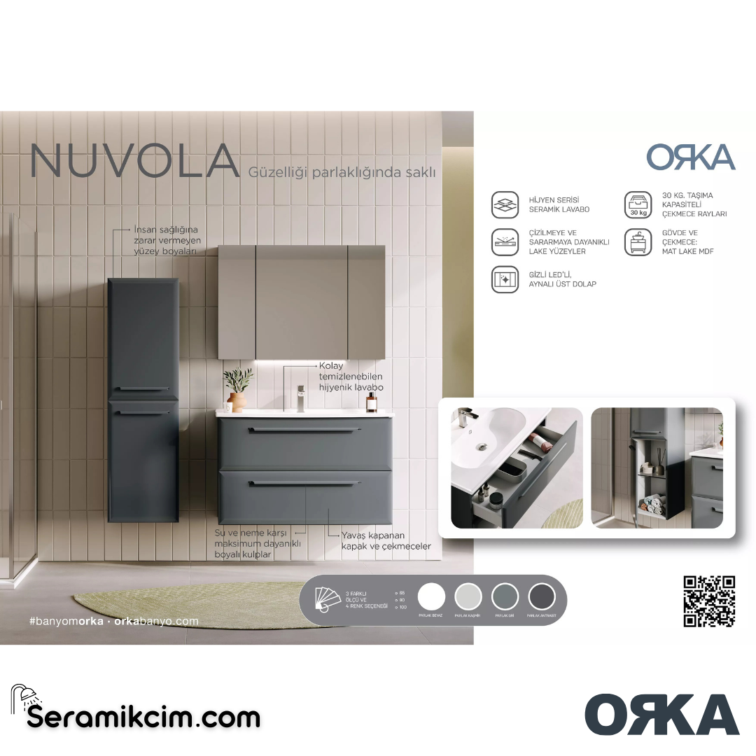 Orka Nuvola 100cm Banyo Dolabı Set Parlak Kaşmir - ORK17.100.04.TKM