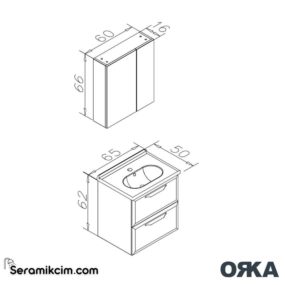 Orka Nuvola 65cm Banyo Dolabı Set Parlak Gri - ORK17.65.03.TKM