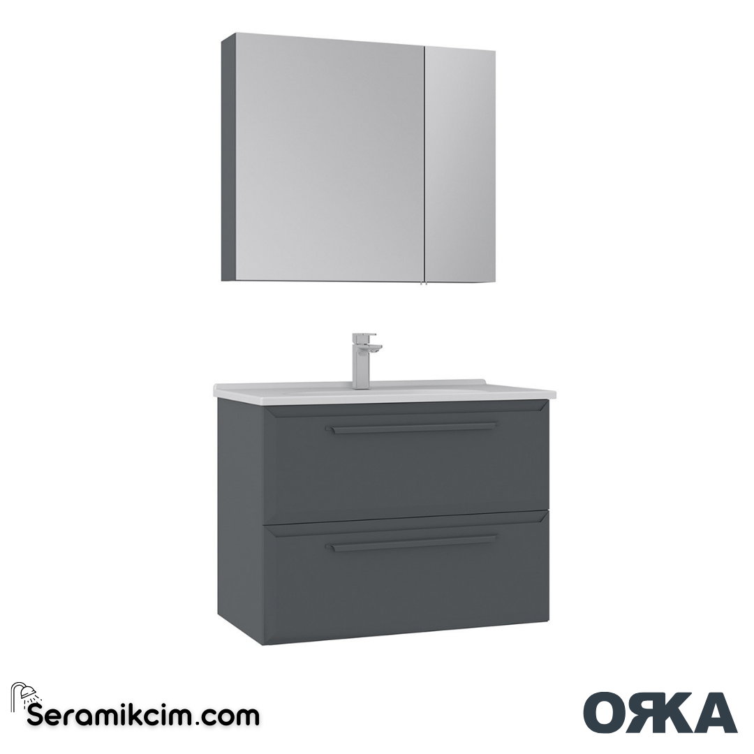 Orka Nuvola 80cm Banyo Dolabı Set Parlak Antrasit - ORK17.80.01.TKM
