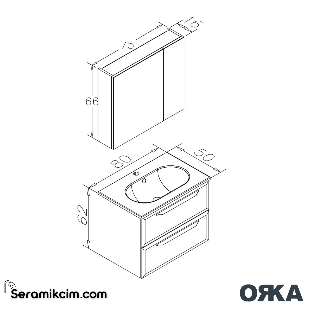 Orka Nuvola 80cm Banyo Dolabı Set Parlak Beyaz - ORK17.80.02.TKM
