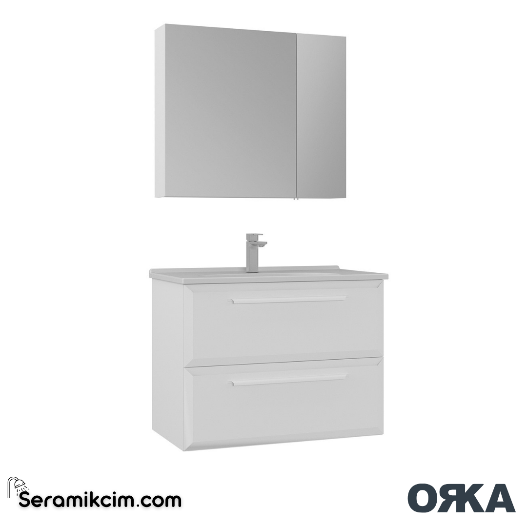 Orka Nuvola 80cm Banyo Dolabı Set Parlak Beyaz - ORK17.80.02.TKM