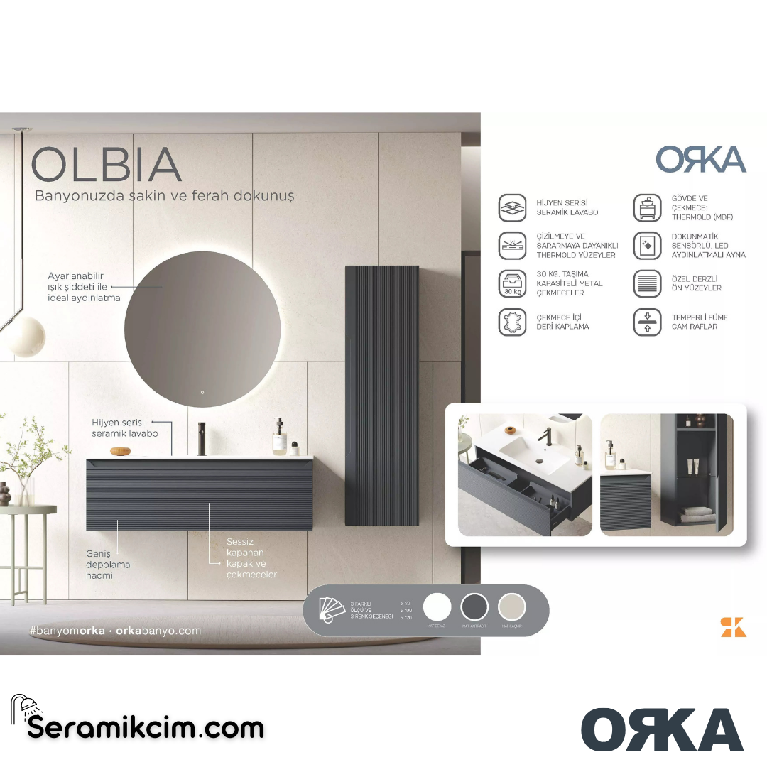 Orka Olbia 100cm Banyo Dolabı Set Mat Antrasit - ORK18.100.01.TKM